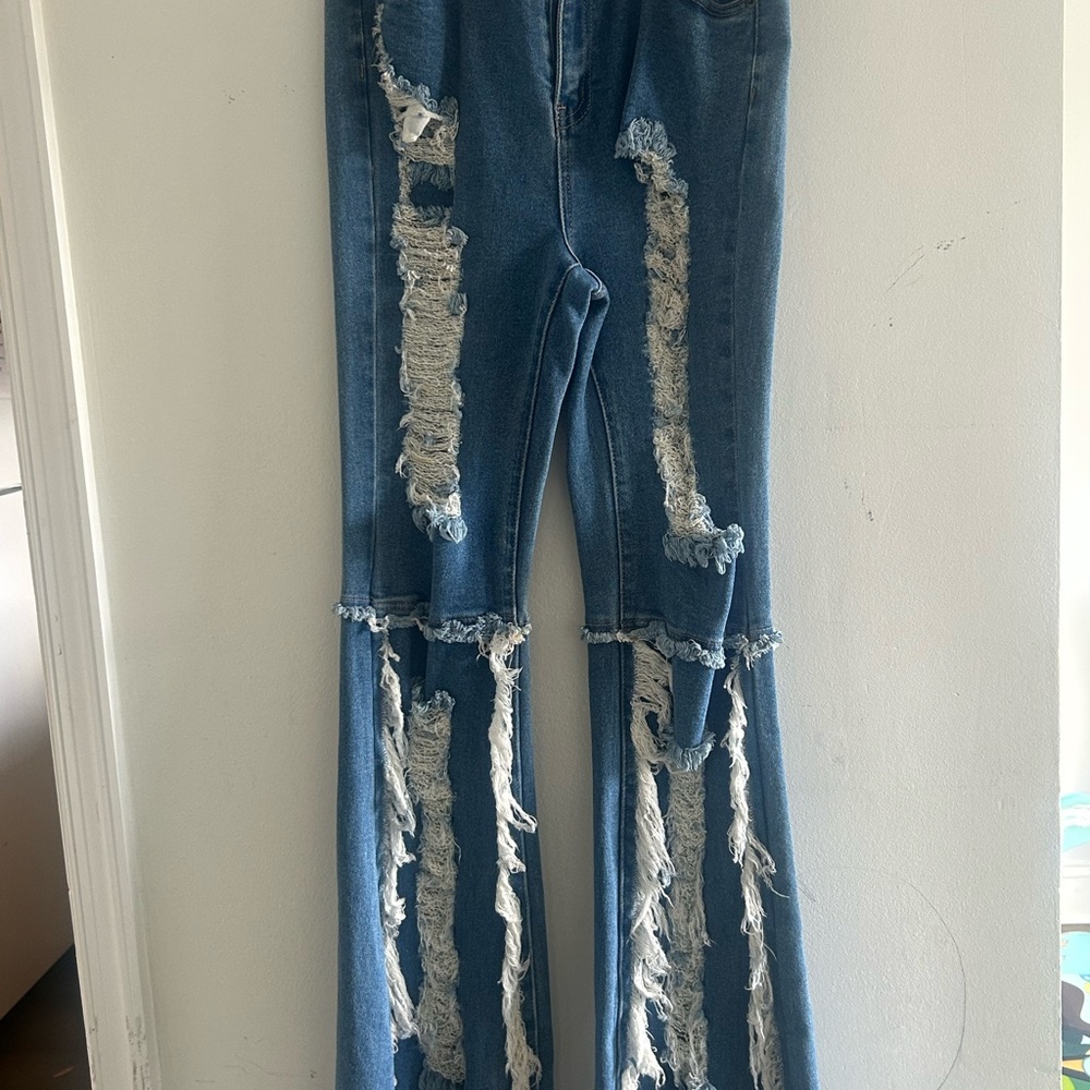 Distressed Blue Flare Jeans